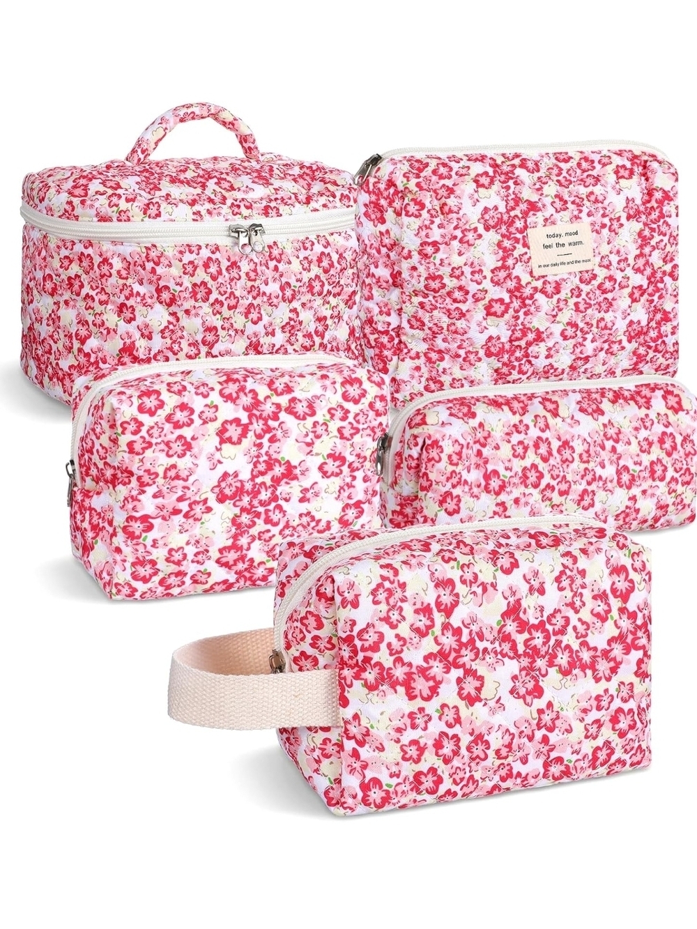 Pink Floral Cosmetic & Travel Bag Set